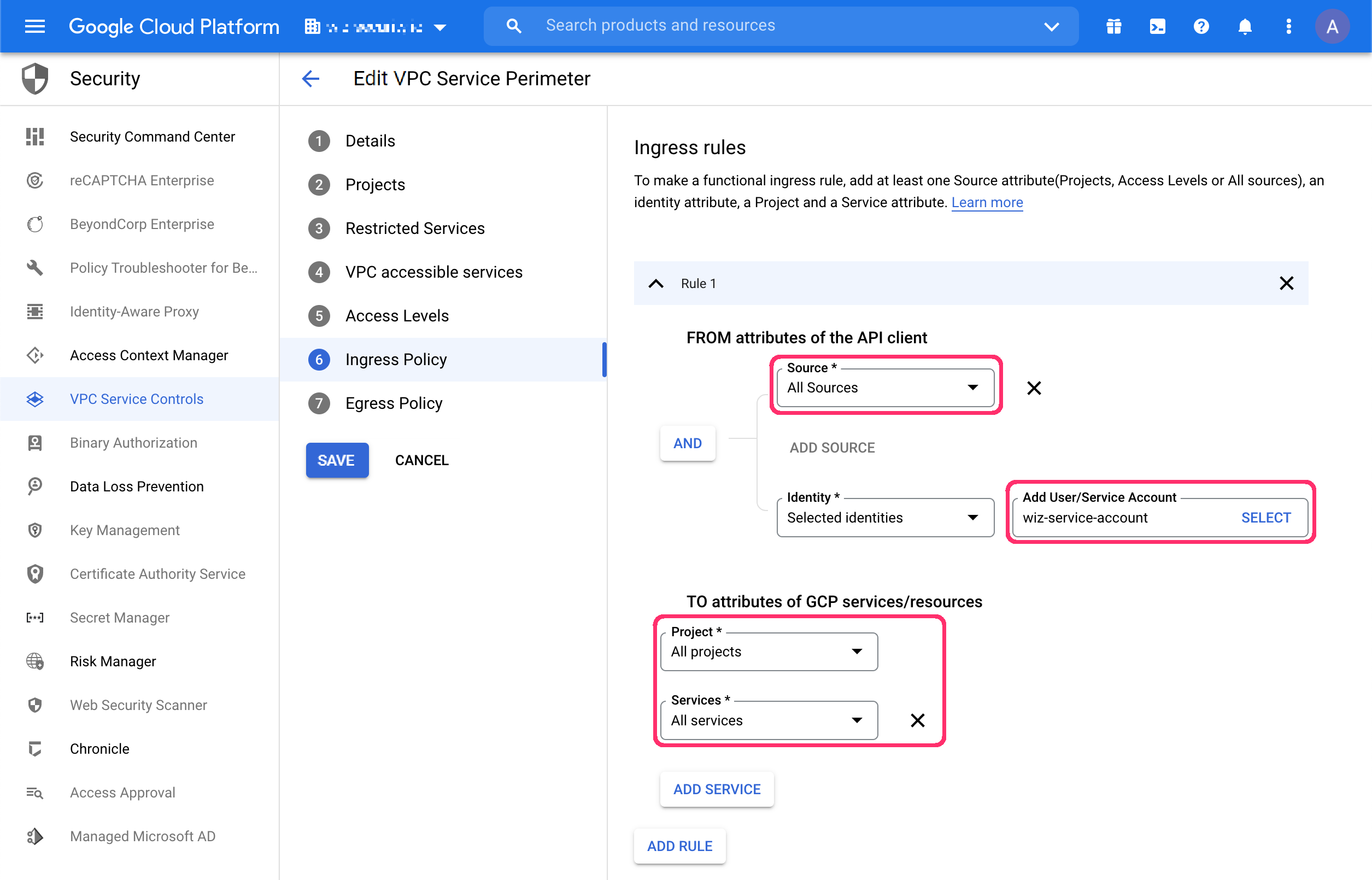 Edit Access Level options.