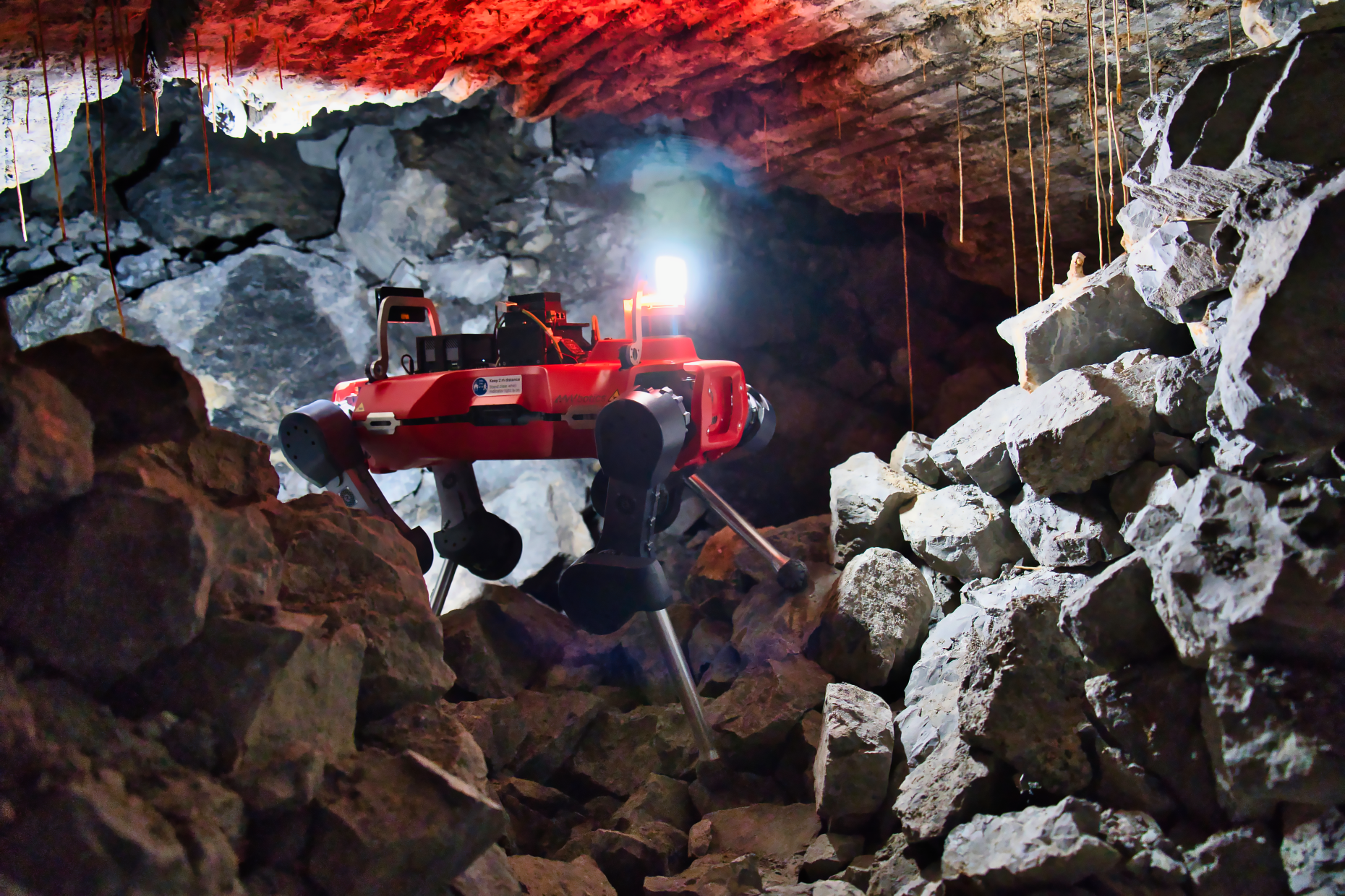 ANYmal being exposed in a cave