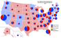 Results by Vote Distribution Among States. Each state's pie chart is proportional to the number of electoral votes they have.