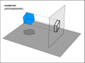 Isometric projection of cube above plane.