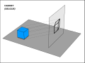 Oblique projection of cube above plane.