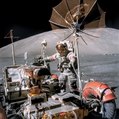 View of Astronaut Eugene Cernan beside lunar roving vehicle during EVA.tif