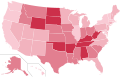 Results by state, shaded according to percentage of the vote for Trump