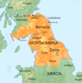 File:Map of the Anglo-Saxon Kingdom of Northumbria around 700 AD orange on green with labels.png