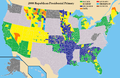 Results of the Republican Presidential Primaries 2008, county level (showing explicitly the counties from where information is unavailable)