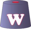 Blue fez white W pink button.svg