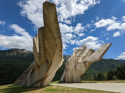 Concrete monument at The Battle of Sutjeska Memorial in Tjentište