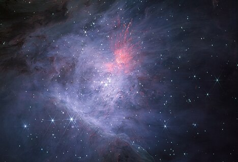 inner Orion Nebula and Trapezium Cluster made using the NIRCam instrument on the James Webb Space Telescope