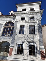 Close-up view of the decor of the side façade of the palace