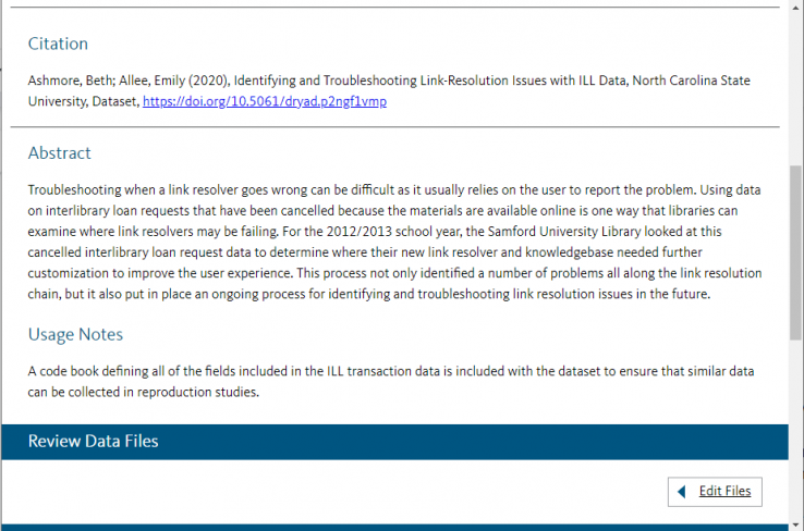 Screenshot of content to review before adding a new dataset in Dryad