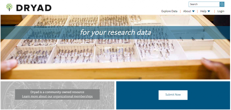 Screenshot of Dryad landing page