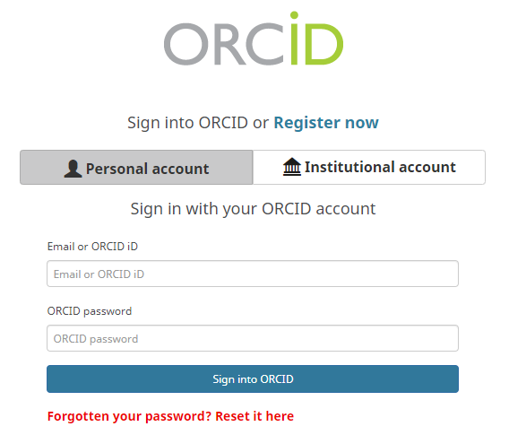 Screenshot of Dryad prompt to Sign into ORCID or Register new ORCID