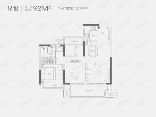 观山嶺湖建面约92㎡户型图