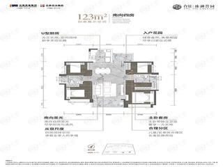 金茂万科都会四季123㎡四房户型户型图