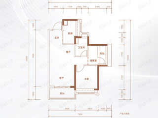 中建鄂旅投岭南悦府A户型64平方户型图