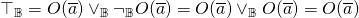 \[\top_\mathbb{B} = O(\overline{a}) \vee_\mathbb{B}\neg_\mathbb{B}O(\overline{a})=O(\overline{a}) \vee_\mathbb{B}O(\overline{a})=O(\overline{a})\]