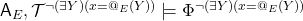 {\sf A}_E, \mathcal{T}^{\neg (\exists Y)(x = @_E(Y))} \models \Phi^{\neg (\exists Y)(x = @_E(Y))}