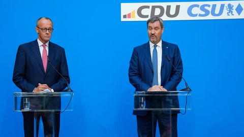 Friedrich Merz und Markus Söder beim gemeinsamen Auftritt in Berlin