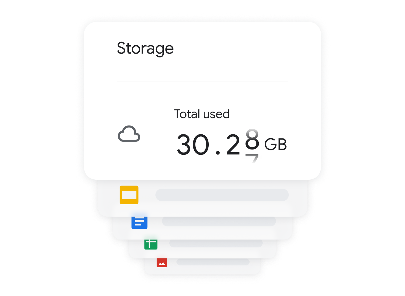 Indicating 30 gigabytes of storage used in Google Workspace