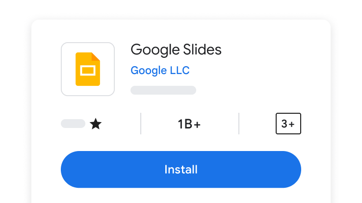 חלון קופץ שמראה את אפליקציית Google Slides, עם לחצן 'התקנה' כחול מתחתיו.