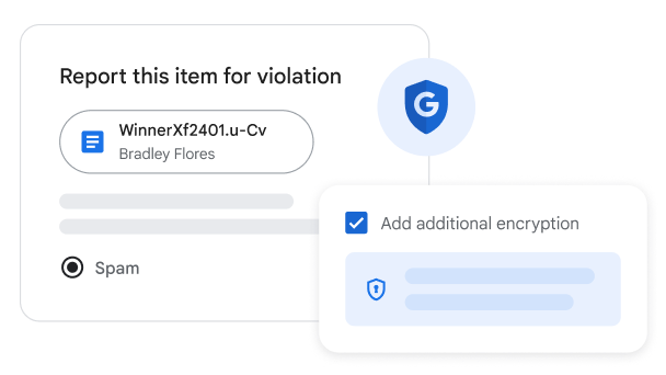 Jendela pop-up untuk melaporkan dokumen sebagai spam atau memberikan enkripsi tambahan.