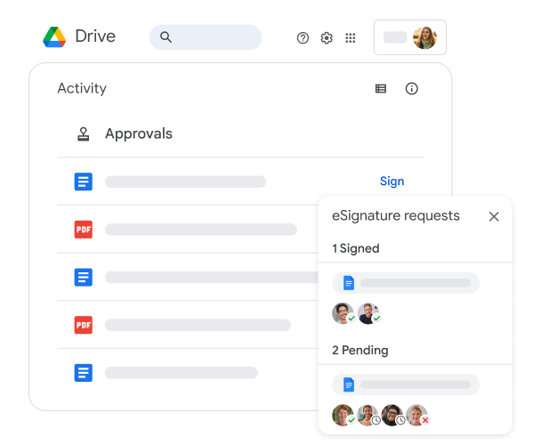 Requesting electronic signatures on a file on Drive