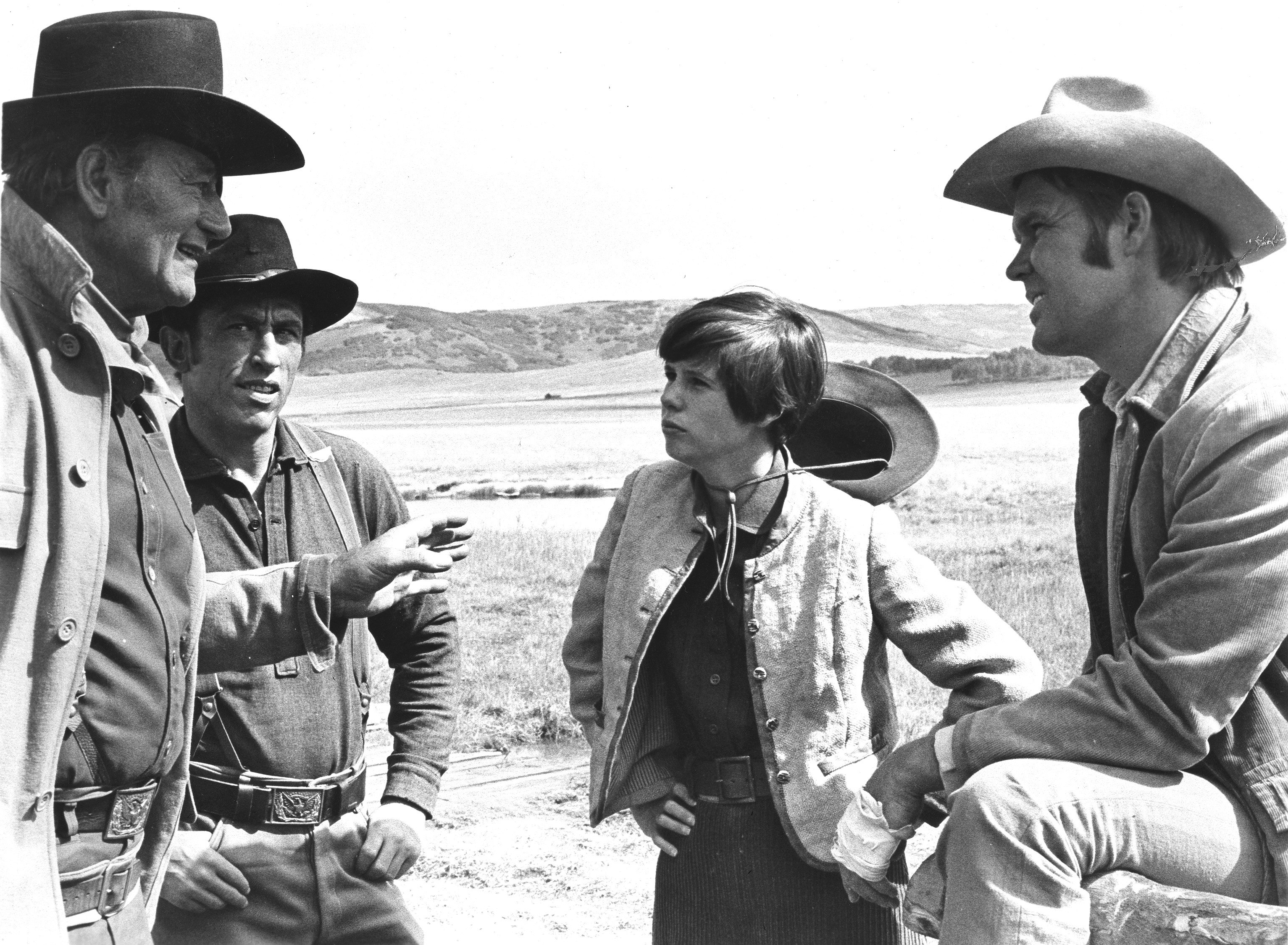 John Wayne, Glen Campbell, Kim Darby, and Ron Soble in True Grit (1969)