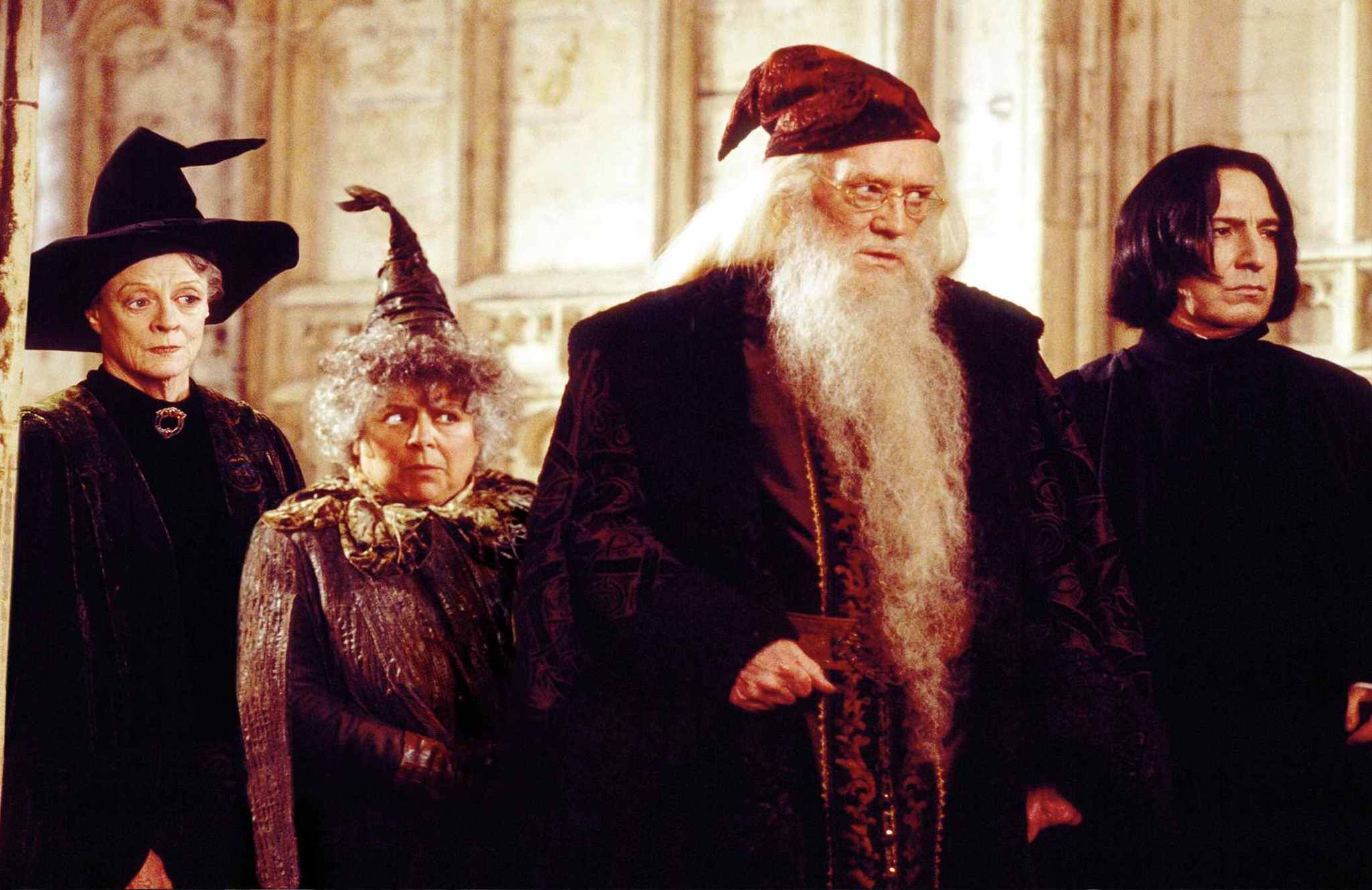 Alan Rickman, Richard Harris, Maggie Smith, and Miriam Margolyes in Harry Potter and the Chamber of Secrets (2002)