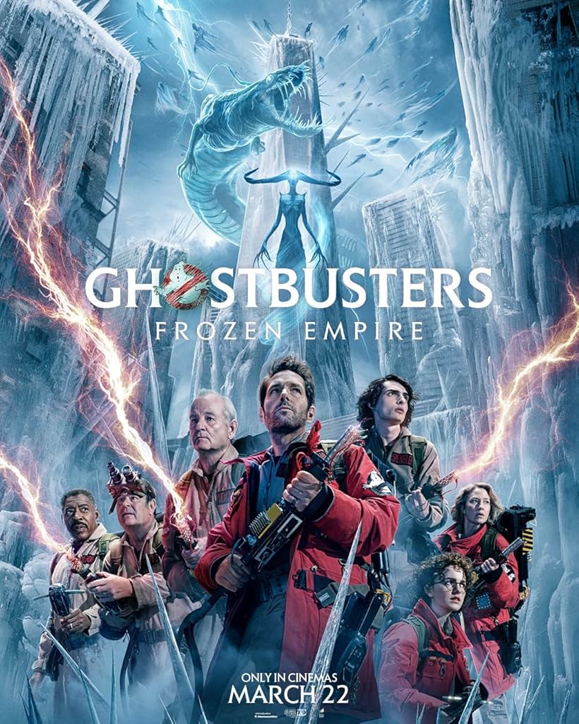 Dan Aykroyd, Bill Murray, Ernie Hudson, Paul Rudd, Ian Whyte, Carrie Coon, Mckenna Grace, and Finn Wolfhard in Ghostbusters: Frozen Empire (2024)