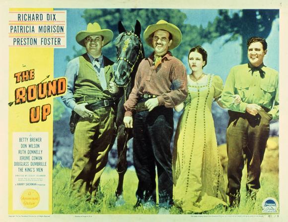 Richard Dix, Preston Foster, Patricia Morison, and Don Wilson in The Round Up (1941)