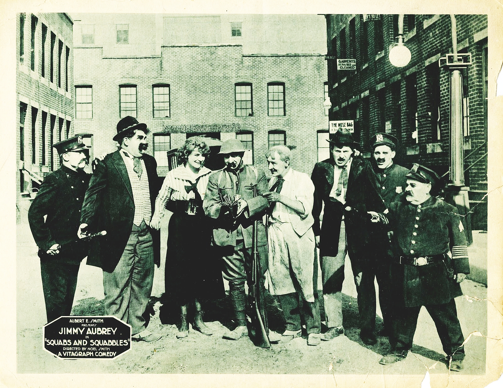 Oliver Hardy, Jimmy Aubrey, and Richard Smith in Squabs and Squabbles (1919)