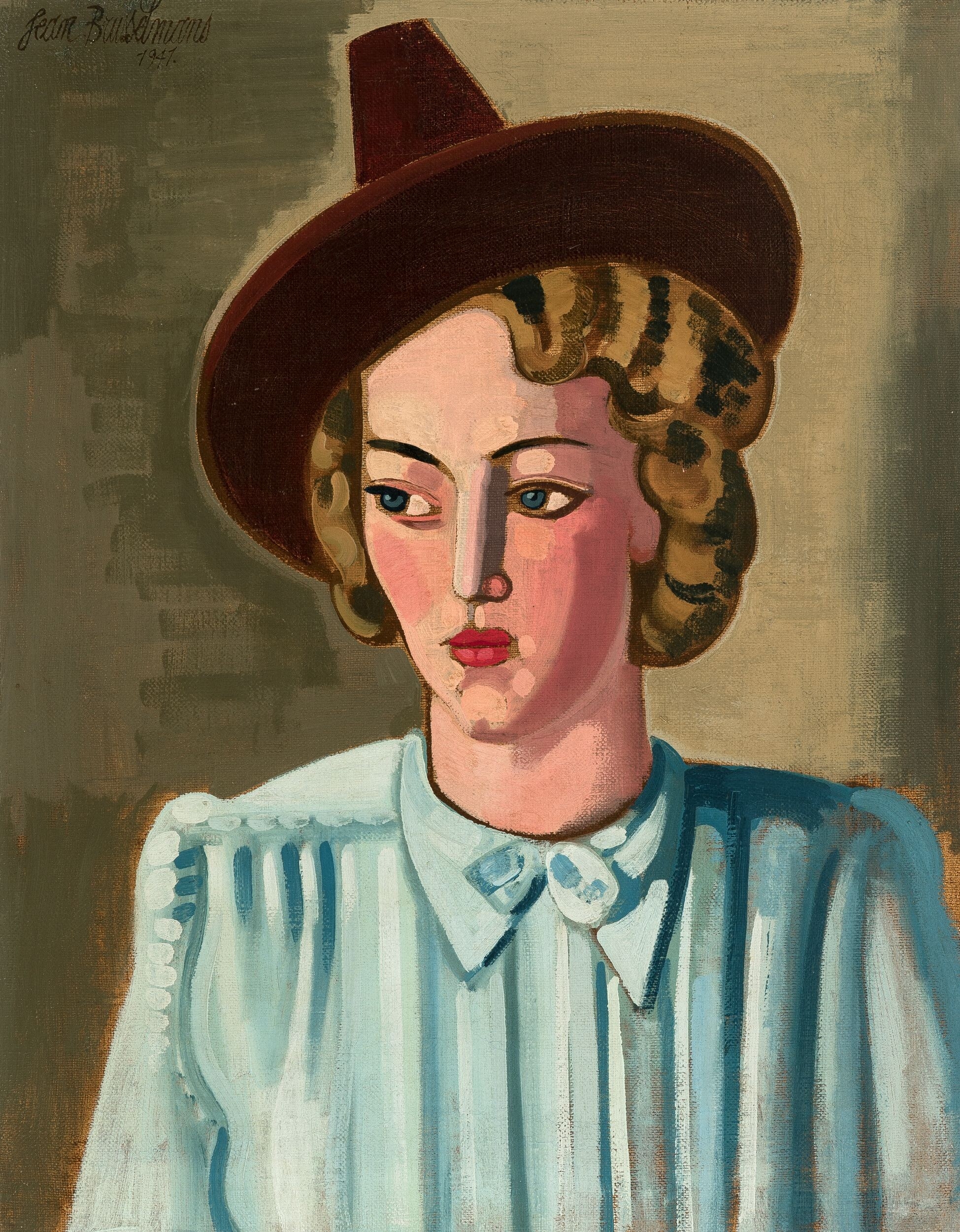 Young woman with red hat by Jean Brusselmans, 1941