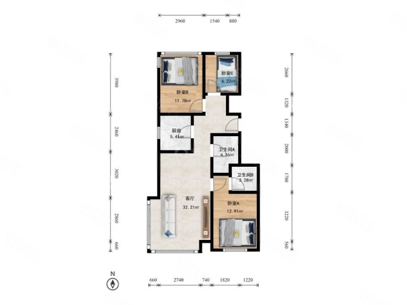 中建京西印玥3室2厅2卫83㎡南北248万