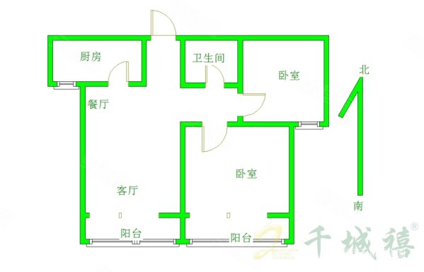 龙旺名城2室2厅1卫92㎡南北69万