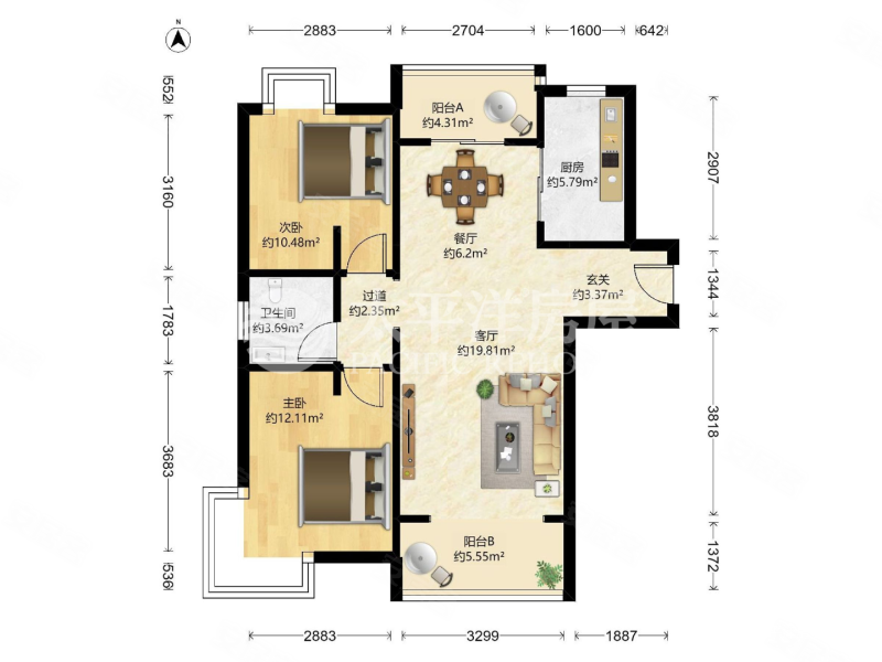 和润家园(公寓住宅)2室2厅1卫95.51㎡南690万