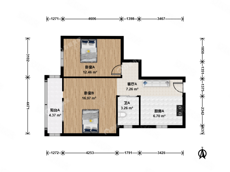 富仁名苑2室1厅1卫53.55㎡西430万