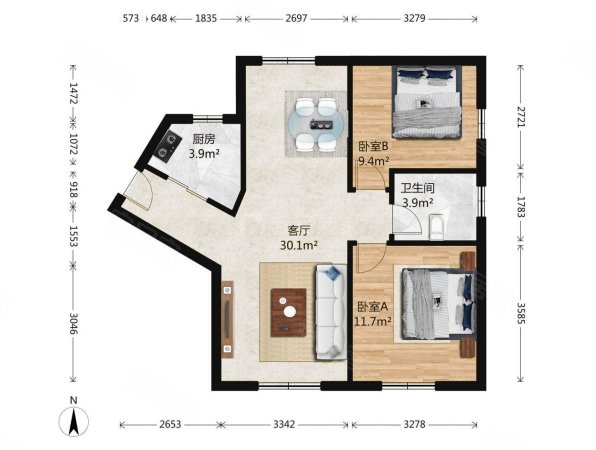 保利嘉园3号院3室1厅1卫89.75㎡东南485万