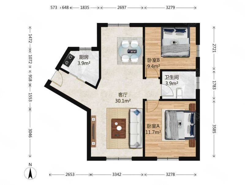 保利嘉园3号院3室1厅1卫89.75㎡东南485万