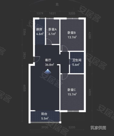 瑞景天成3室2厅1卫114㎡南北98万