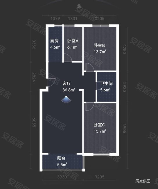 瑞景天成3室2厅1卫114㎡南北98万