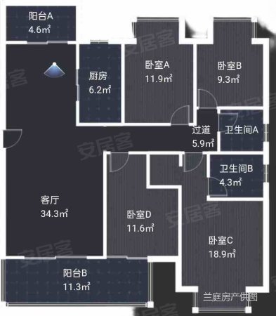 绿地中央广场4室2厅2卫140.4㎡南208万