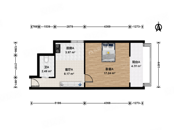 春风胡同小区1室1厅1卫43.02㎡东349万