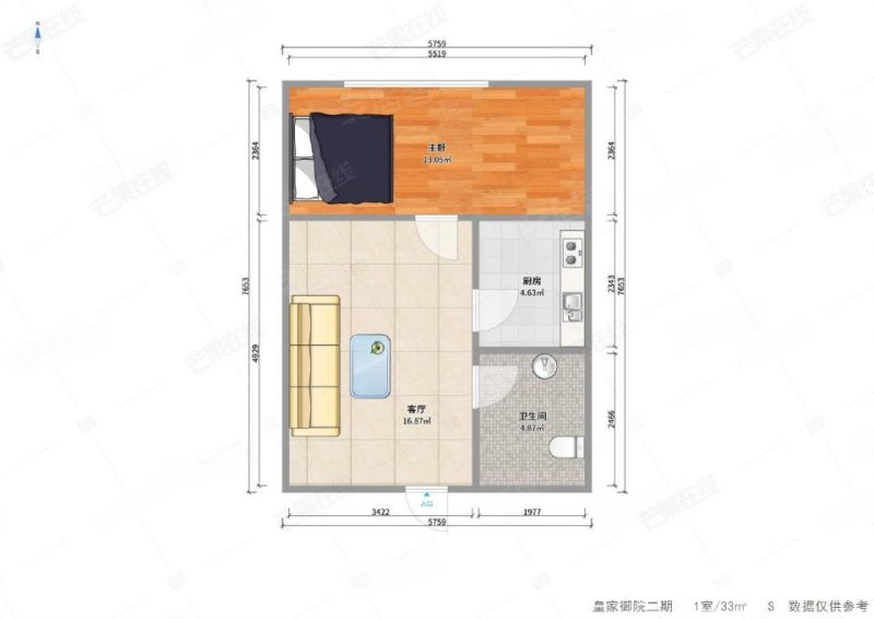 皇家御院(二期)1室0厅1卫33.42㎡北15万