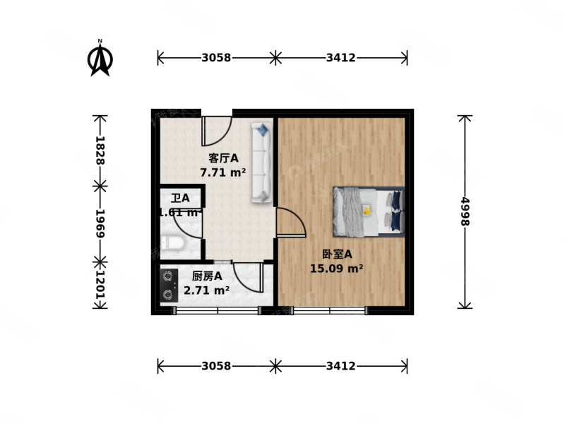 永内东街东里1室1厅1卫34.83㎡南299万