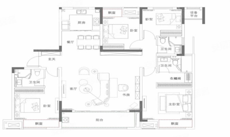 加侨侨城壹号(B区)5室3厅3卫211.25㎡南北165万