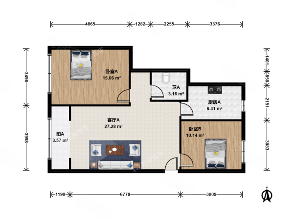 胜古誉园2室1厅1卫84.65㎡东西990万