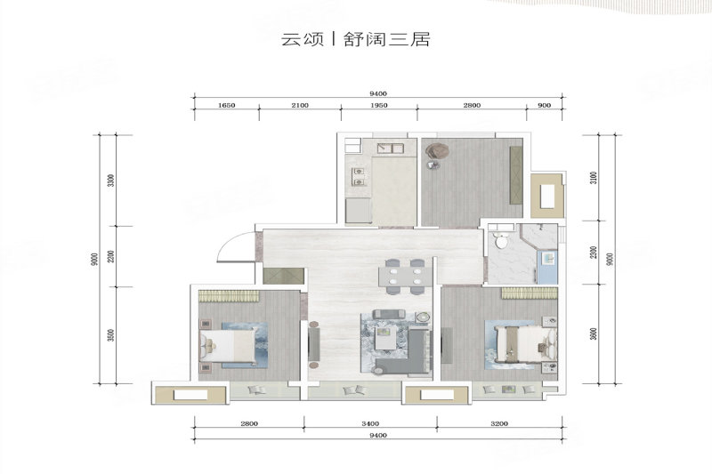 北清云际(新房)3室2厅1卫95㎡南589万