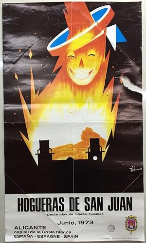 CARTEL DE HOGUERAS DE SAN JUAN - ALICANTE 1973 - ILUSTRADO POR VICENTE OLMOS