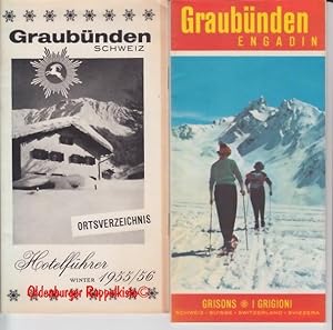 GRAUBÜNDEN Hotelführer 1955/56 sowie Faltkarte mit Tourist-Informationen -