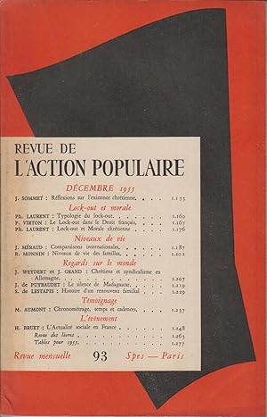 Revue de l'Action populaire N° 93. Articles de : J. Sommet - Ph. Laurent - P. Virton - J. Méraud ...